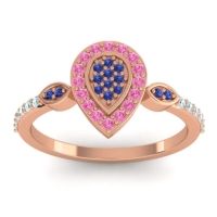 Blue Sapphire Fashion Ring In 18K Rose Gold With Pink Tourmaline And Aquamarine – Tambula Statement Ring