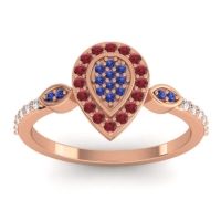 Blue Sapphire Fashion Ring In 14K Rose Gold With Ruby And Diamond – Tambula Statement Ring