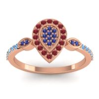 Blue Sapphire Fashion Ring In 18K Rose Gold With Ruby And Swiss Blue Topaz – Tambula Statement Ring