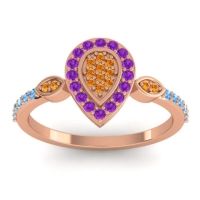 Citrine Fashion Ring In 18K Rose Gold With Amethyst And Swiss Blue Topaz – Tambula Statement Ring