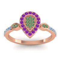 Emerald Fashion Ring In 14K Rose Gold With Amethyst And Swiss Blue Topaz – Tambula Statement Ring
