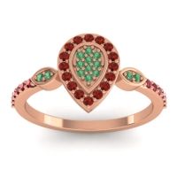Emerald Fashion Ring In 14K Rose Gold With Garnet And Ruby – Tambula Statement Ring