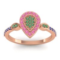 Emerald Fashion Ring In 14K Rose Gold With Pink Tourmaline And Blue Sapphire – Tambula Statement Ring