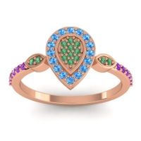 Emerald Fashion Ring In 18K Rose Gold With Swiss Blue Topaz And Amethyst – Tambula Statement Ring