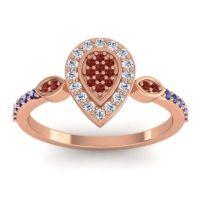 Garnet Fashion Ring In 18K Rose Gold With Lab Diamond And Blue Sapphire – Tambula Statement Ring