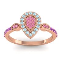 Pink Tourmaline Fashion Ring In 18K Rose Gold With Aquamarine And Amethyst – Tambula Statement Ring
