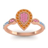 Pink Tourmaline Fashion Ring In 18K Rose Gold With Citrine And Swiss Blue Topaz – Tambula Statement Ring