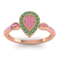 Pink Tourmaline Fashion Ring In 14K Rose Gold With Emerald – Tambula Statement Ring
