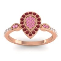 Pink Tourmaline Fashion Ring In 18K Rose Gold With Ruby And Diamond – Tambula Statement Ring