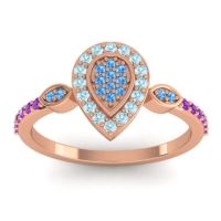 Swiss Blue Topaz Fashion Ring In 18K Rose Gold With Aquamarine And Amethyst – Tambula Statement Ring
