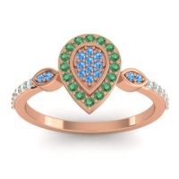 Swiss Blue Topaz Fashion Ring In 14K Rose Gold With Emerald And Aquamarine – Tambula Statement Ring