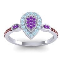 Amethyst Fashion Ring In Platinum With Aquamarine And Garnet – Tambula Statement Ring