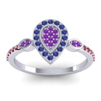 Amethyst Fashion Ring In 18k White Gold With Blue Sapphire And Ruby – Tambula Statement Ring