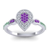 Amethyst Fashion Ring In Palladium With Lab Diamond And Emerald – Tambula Statement Ring