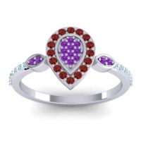 Amethyst Fashion Ring In Platinum With Garnet And Aquamarine – Tambula Statement Ring