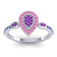 Amethyst Fashion Ring In Palladium With Pink Tourmaline And Blue Sapphire – Tambula Statement Ring