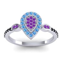 Amethyst Fashion Ring In Palladium With Swiss Blue Topaz And Black Onyx – Tambula Statement Ring