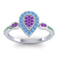 Amethyst Fashion Ring In Palladium With Swiss Blue Topaz And Emerald – Tambula Statement Ring