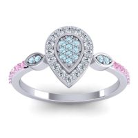 Aquamarine Fashion Ring In 14k White Gold With Lab Diamond And Pink Tourmaline – Tambula Statement Ring