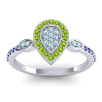 Aquamarine Fashion Ring In Platinum With Peridot And Blue Sapphire – Tambula Statement Ring