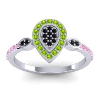 Black Onyx Fashion Ring In Platinum With Peridot And Pink Tourmaline – Tambula Statement Ring