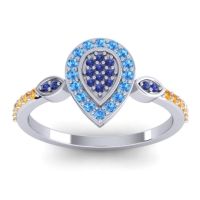 Blue Sapphire Fashion Ring In Palladium With Swiss Blue Topaz And Citrine – Tambula Statement Ring