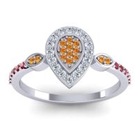 Citrine Fashion Ring In 18k White Gold With Lab Diamond And Ruby – Tambula Statement Ring