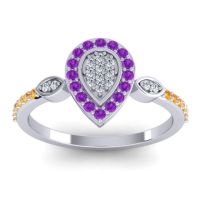 Diamond Fashion Ring In 18k White Gold With Amethyst And Citrine – Tambula Statement Ring