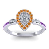Lab Diamond Fashion Ring In Palladium With Citrine And Amethyst – Tambula Statement Ring