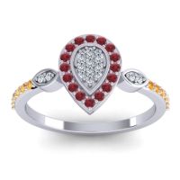 Diamond Fashion Ring In 14k White Gold With Ruby And Citrine – Tambula Statement Ring