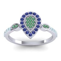 Emerald Fashion Ring In 14k White Gold With Blue Sapphire And Aquamarine – Tambula Statement Ring
