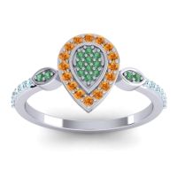 Emerald Fashion Ring In Platinum With Citrine And Aquamarine – Tambula Statement Ring