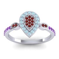 Garnet Fashion Ring In Platinum With Aquamarine And Amethyst – Tambula Statement Ring