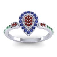 Garnet Fashion Ring In Platinum With Blue Sapphire And Emerald – Tambula Statement Ring