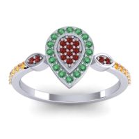 Garnet Fashion Ring In Palladium With Emerald And Citrine – Tambula Statement Ring