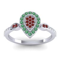 Garnet Fashion Ring In 14k White Gold With Emerald And Diamond – Tambula Statement Ring