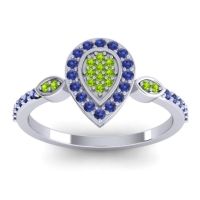 Peridot Fashion Ring In 18k White Gold With Blue Sapphire – Tambula Statement Ring