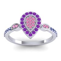 Pink Tourmaline Fashion Ring In Palladium With Amethyst And Blue Sapphire – Tambula Statement Ring