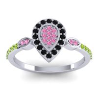 Pink Tourmaline Fashion Ring In Platinum With Black Onyx And Peridot – Tambula Statement Ring