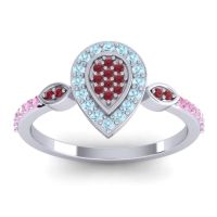 Ruby Fashion Ring In Platinum With Aquamarine And Pink Tourmaline – Tambula Statement Ring