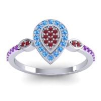Ruby Fashion Ring In 18k White Gold With Swiss Blue Topaz And Amethyst – Tambula Statement Ring