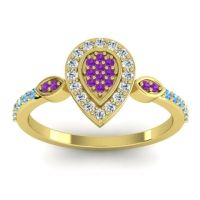 Amethyst Fashion Ring In 18k Yellow Gold With Lab Diamond And Swiss Blue Topaz – Tambula Statement Ring