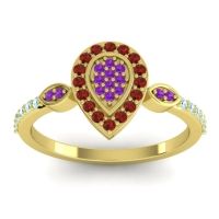 Amethyst Fashion Ring In 18k Yellow Gold With Garnet And Aquamarine – Tambula Statement Ring