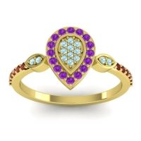 Aquamarine Fashion Ring In 18k Yellow Gold With Amethyst And Garnet – Tambula Statement Ring