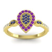 Blue Sapphire Fashion Ring In 14k Yellow Gold With Amethyst And Diamond – Tambula Statement Ring