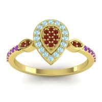 Garnet Fashion Ring In 18k Yellow Gold With Aquamarine And Amethyst – Tambula Statement Ring