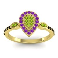Peridot Fashion Ring In 18k Yellow Gold With Amethyst And Black Onyx – Tambula Statement Ring