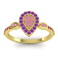 Pink Tourmaline Fashion Ring In 18k Yellow Gold With Amethyst And Ruby – Tambula Statement Ring