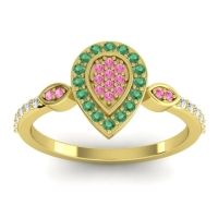 Pink Tourmaline Fashion Ring In 14k Yellow Gold With Emerald And Diamond – Tambula Statement Ring