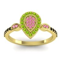 Pink Tourmaline Fashion Ring In 18k Yellow Gold With Peridot And Black Onyx – Tambula Statement Ring